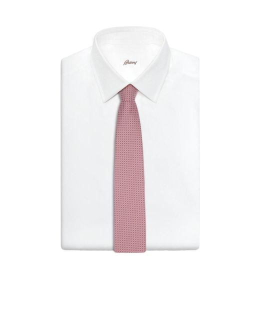 Brioni Pink And Micro Motif Jacquard Silk Tie for men