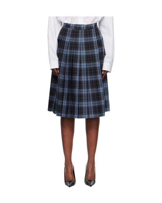Pushbutton Blue Plaid Midi Skirt