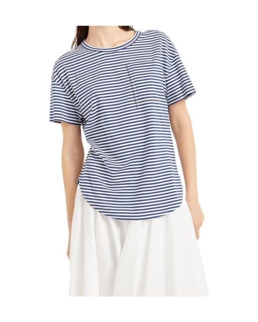 Brunello Cucinelli Blue Striped Crewneck T-Shirt