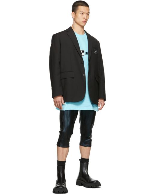 we11done Black Logo-Patch Long Sleeved Oversized Blazer for men