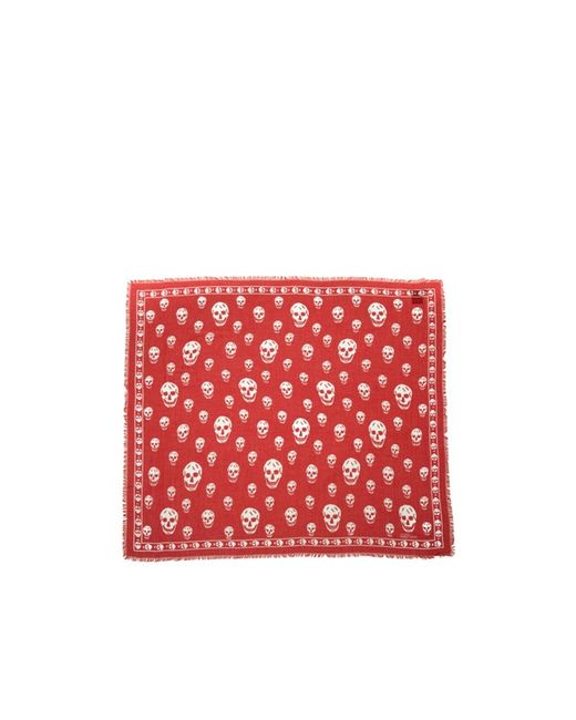 McQueen Red Skull Printed Scarf for men