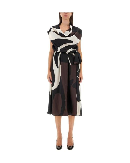 Kiton Black Printed Elegant Midi Dress