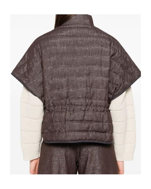 Brunello Cucinelli Gray Quilted Zip-Front Jacket