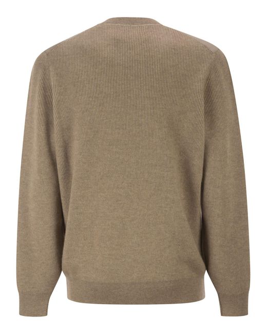 Brunello Cucinelli Brown Ribbed-Knit Cotton-Insert Sweater for men