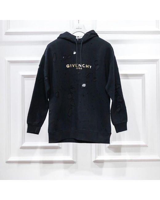 Givenchy Blue Distressed Logo-Print Cotton Hoodie
