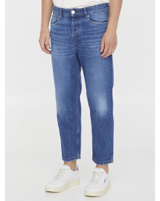 AMI Blue Logo Patch Straight-Leg Jeans for men