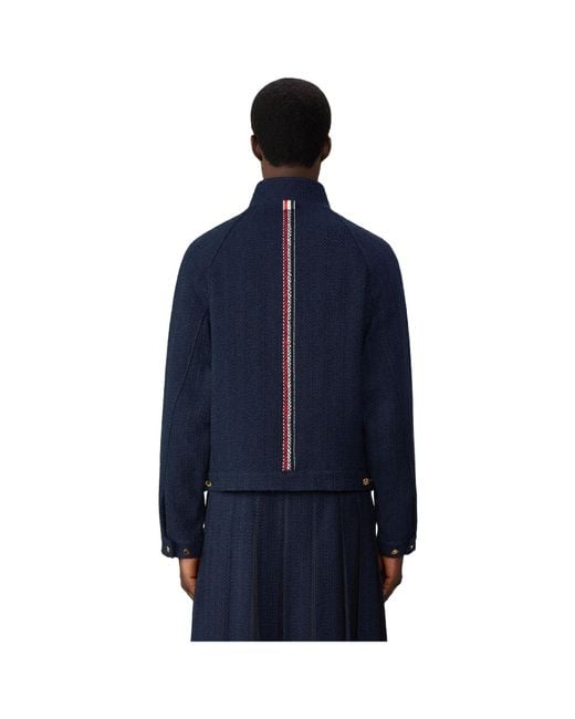 Thom Browne Blue Rwb-Striped Tweed Bomber Jacket for men