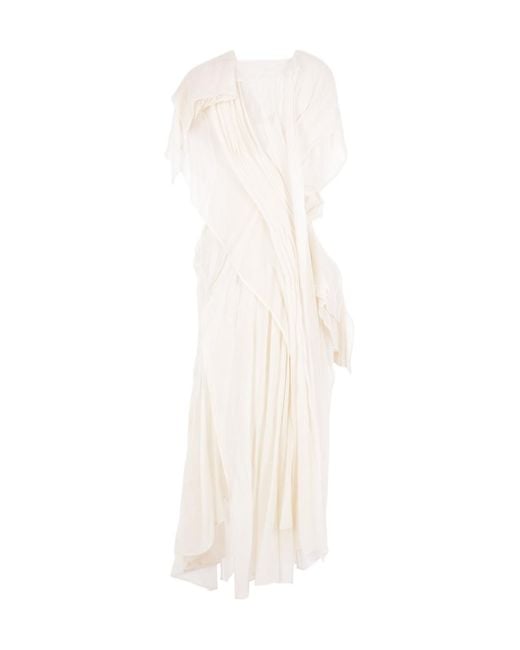 Yohji Yamamoto White Pleated Draped Dress