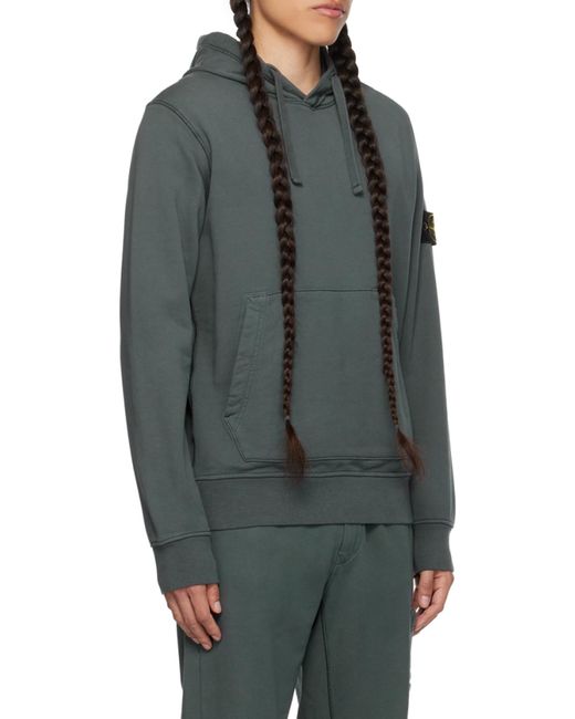 Stone Island Gray Compass-Patch Cotton Hoodie for men