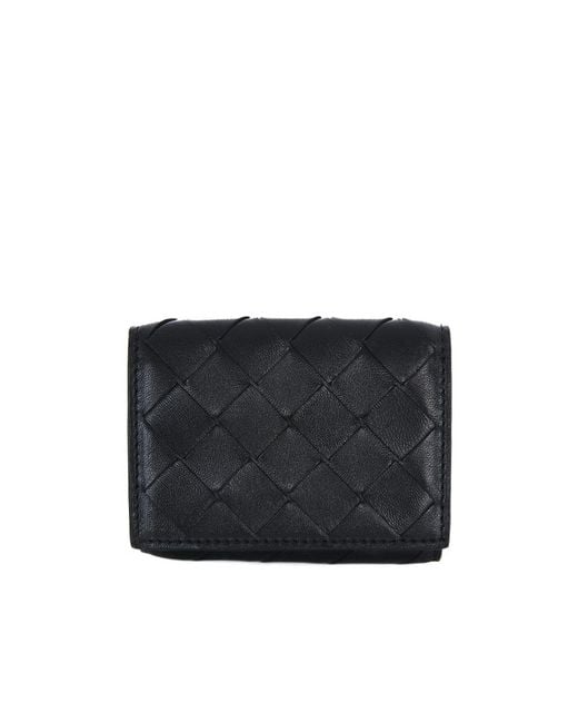 Bottega Veneta Black Intrecciato Trifold Wallet