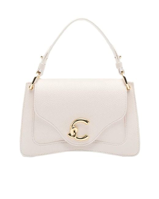 Coccinelle Natural Small C-Me Logo Hardware Leather Shoulder Bag