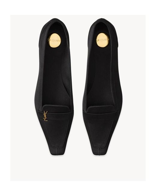 Saint Laurent Black Logo Plaque Slip-On Flat Shoes