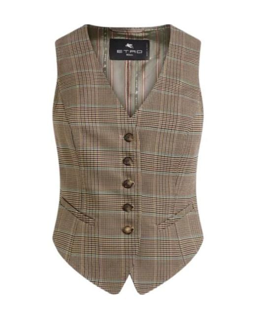 Etro Gray Single-Breasted Stretch Wool Waistcoat With Prince Of Wales Motif