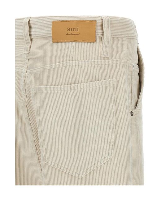 AMI Natural Corduroy Straight Trousers for men