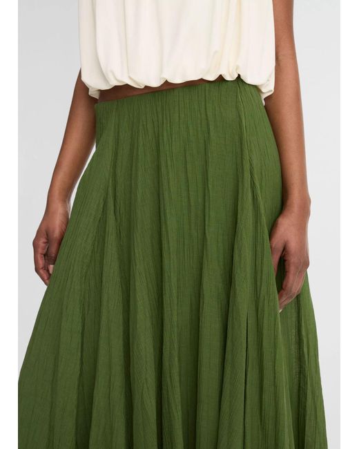 Vince Green Crinkled Plisse Cotton-Blend Maxi Skirt