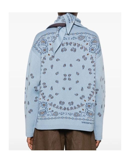 Alanui Blue Sweater With Bandana Jacquard Motif