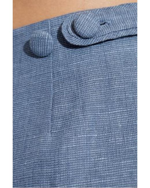 Posse Blue Button-Detailing Linen Tailored Shorts