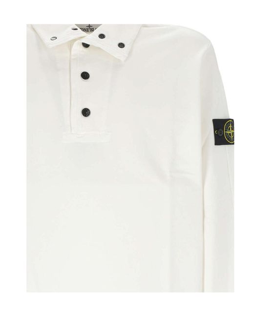 Stone Island White Long-Sleeved Polo Shirt for men