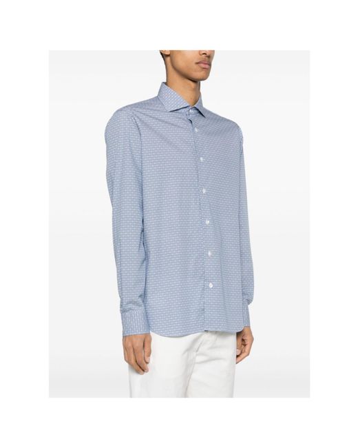 Barba Napoli Blue Floral-Print Cotton Shirt for men