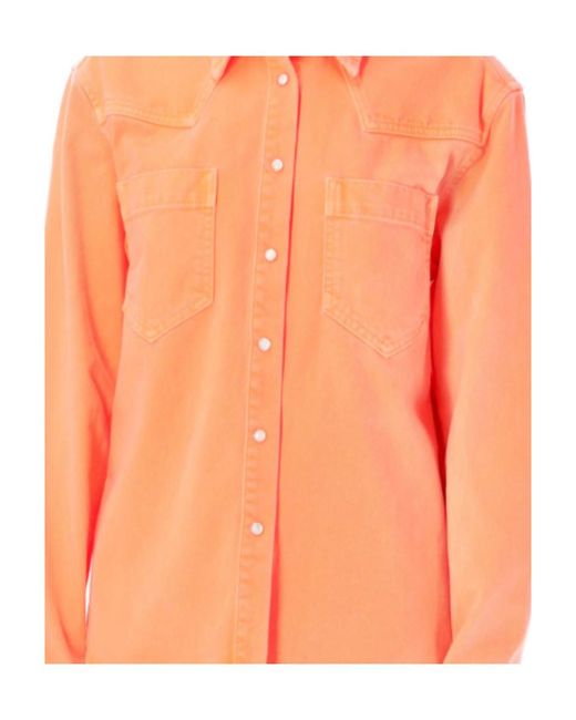 Palm Angels Orange Press Stud Denim Shirt