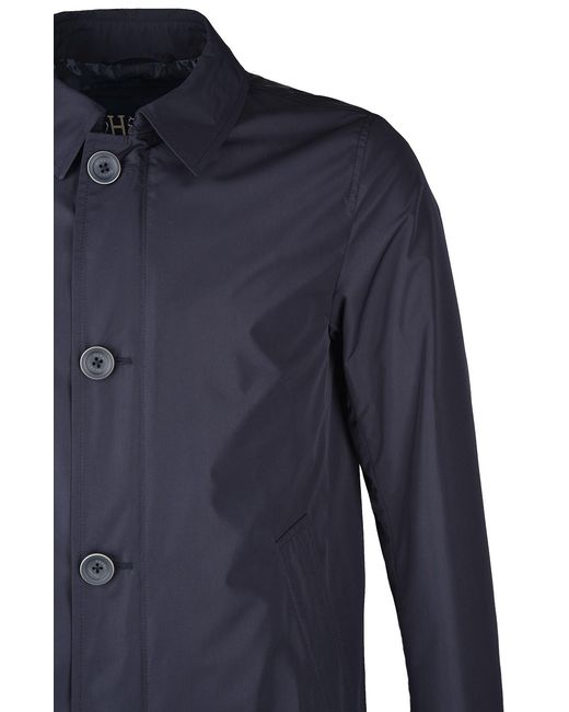 Herno Blue Single-Breasted Buttoned Shirt Coat for men