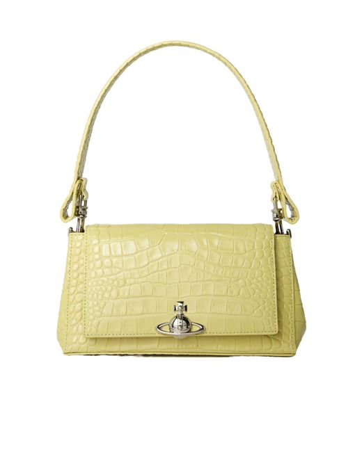 Vivienne Westwood Yellow Pale Crocodile Embossed Shoulder Bag