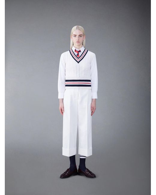 Thom Browne White Rwb-Stripe Cashmere Top