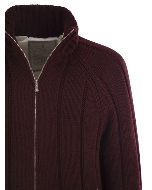 Brunello Cucinelli Red Cashmere Knit Down Jacket With Zip for men