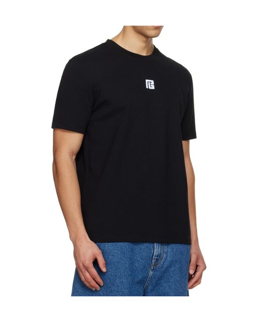 Balmain Black Logo Embroidered T-Shirt for men