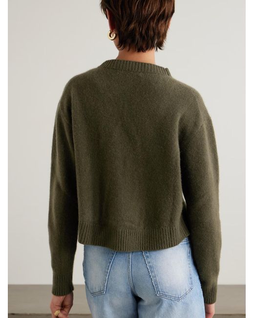 The Elder Statesman Green Cashmere Cropped Cardigan