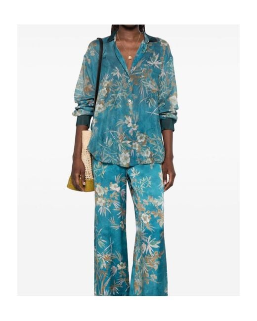 Forte_forte Blue Floral-Print Silk-Blend Shirt