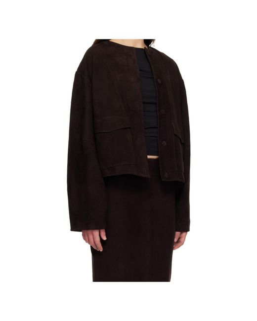 St. Agni Black Suede Utility Cocoon Bomber Jacket