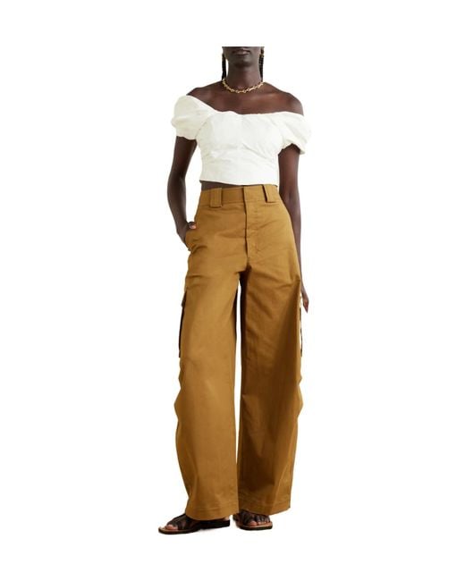 A.L.C. White Off-The-Shoulder Gathered Cotton-Blend Poplin Top