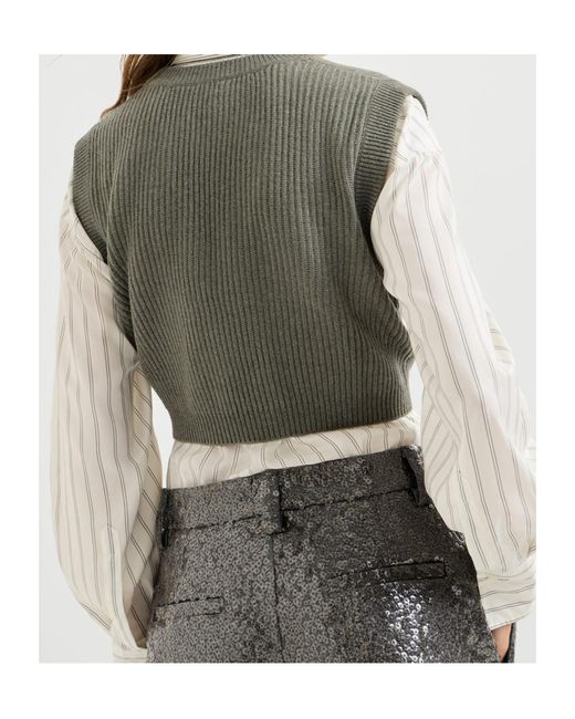 Brunello Cucinelli Green Cashmere Rib-Knit Sweater Vest