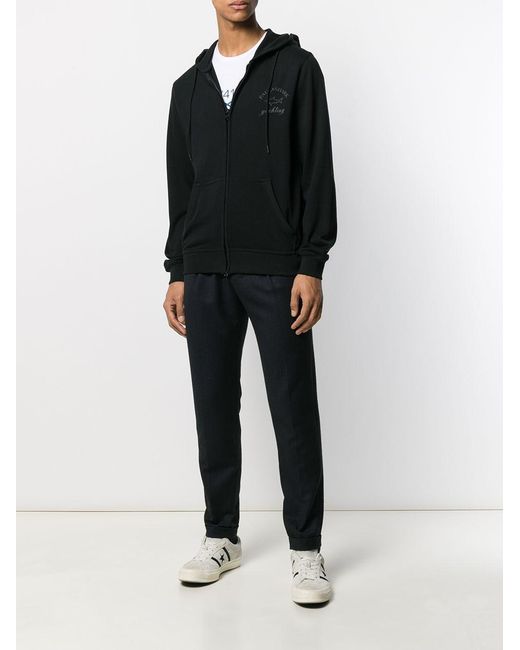 Paul & Shark Black Logo Printed Hooded Casual Jacket for men