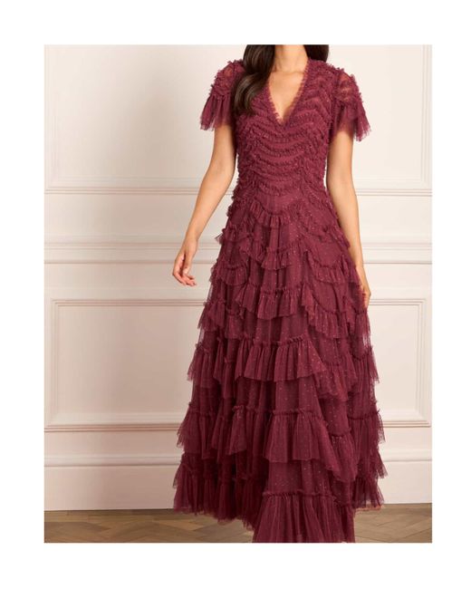 Needle & Thread Red V-Neck Tulle Dress