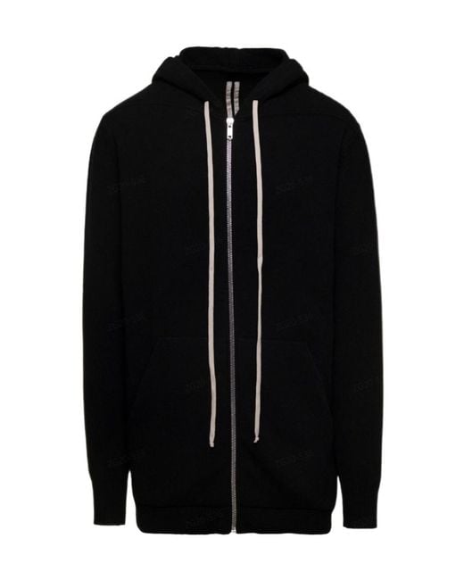 Rick Owens Black Zip-Up Drawstring Hoodie for men