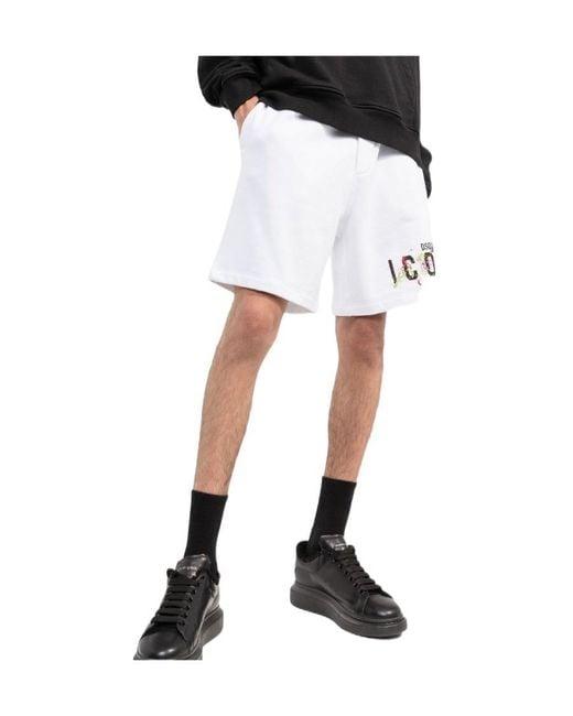 DSquared² White Icon Cotton Track Shorts for men