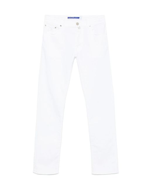 Jacob Cohen White Logo Patch Slim-Fit Pants for men