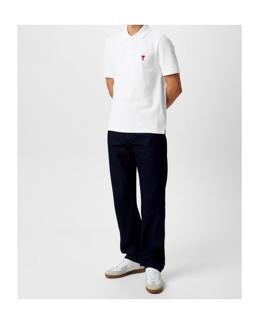 AMI White Adc Polo for men