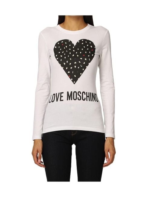 Moschino White Long Sleeved Logo Print T-Shirt