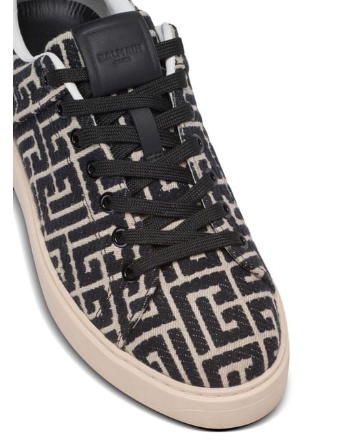 Balmain Brown Monogram Jacquard B-Court Trainers