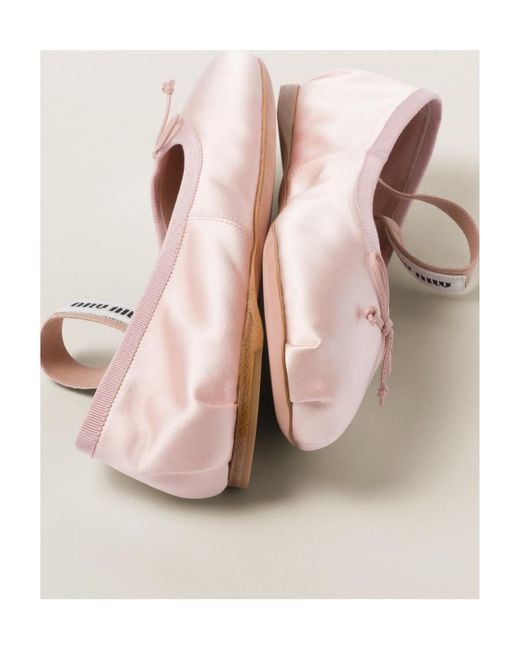 Miu Miu Pink Bow-Detailed Slip-On Satin Ballerina Shoes