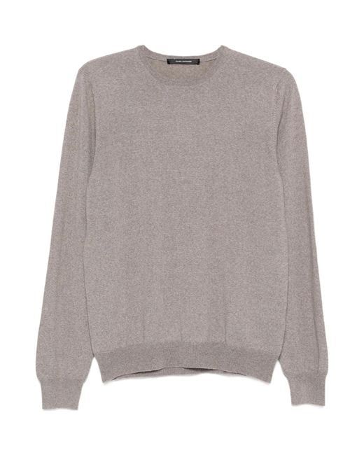 Tagliatore Gray Ribbed Hem Long Sleeve Crew Neck Sweater for men