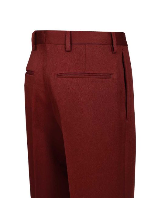 Dries Van Noten Red Straight-Leg Pleated Trousers