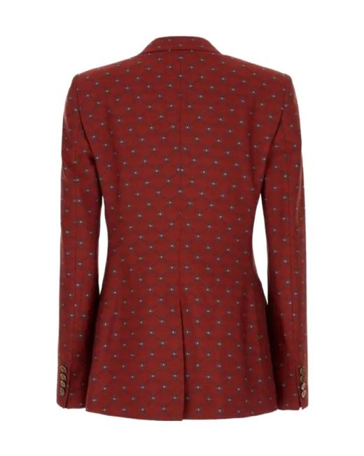 Etro Red Geometric-Pattern Double-Breasted Blazer