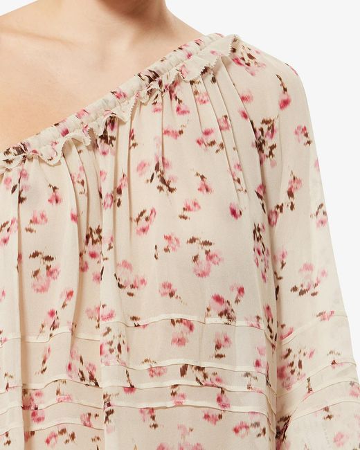 Isabel Marant Natural Isabel Marant Étoile Loeva Floral Printed One-Shoulder Blouse