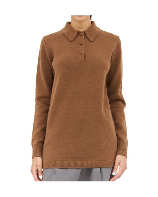 Dries Van Noten Brown Ribbed Trim Knitted Polo Top