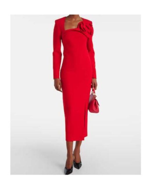 Roland Mouret Red Floral-Appliqué Crêpe Midi Dress