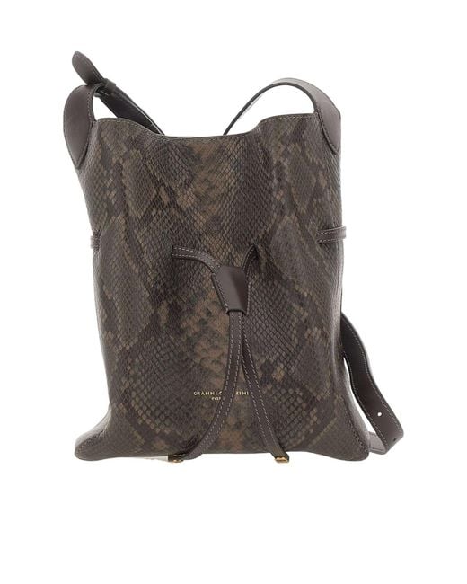 Gianni Chiarini Gray Sienna Python-Print Leather Shoulder Bag